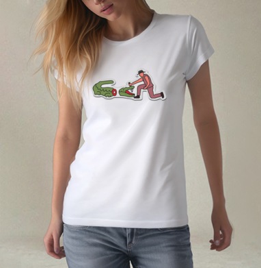 Охотник с ножом против крокодила – Hunter with Knife Against Crocodile, Футболка женская белая 180гр